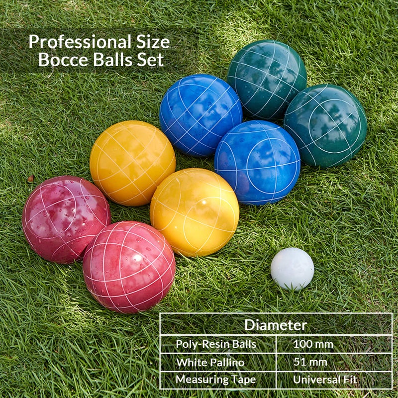 ApudArmis Bocce Balls Set, Regulation Size 100mm Bocce Game for Outdoor/Backyard/Lawn/Beach with 8 PCS 100% Poly-Resin Balls / 1 Pallino/Nylon Carrying Case/Measuring Rope (Red,Blue,Green,Yellow) - Image 4